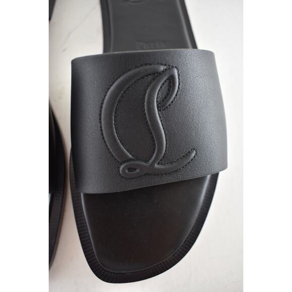 Christian Louboutin CL Mule Flat Black Leather Logo Slide Slip On Sandal 38.5 - Picture 11 of 16